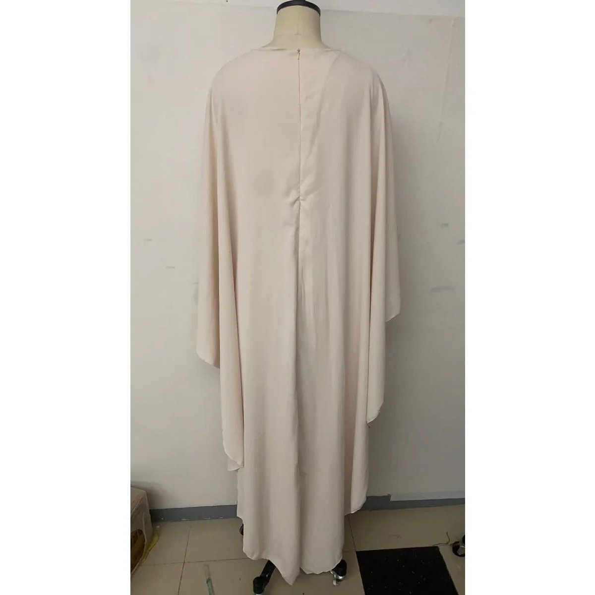 Bat Sleeve Pleated Maxi Dress | Cream White Cape Dress with Dramatic Bell Sleeves (MA241) - Image 7