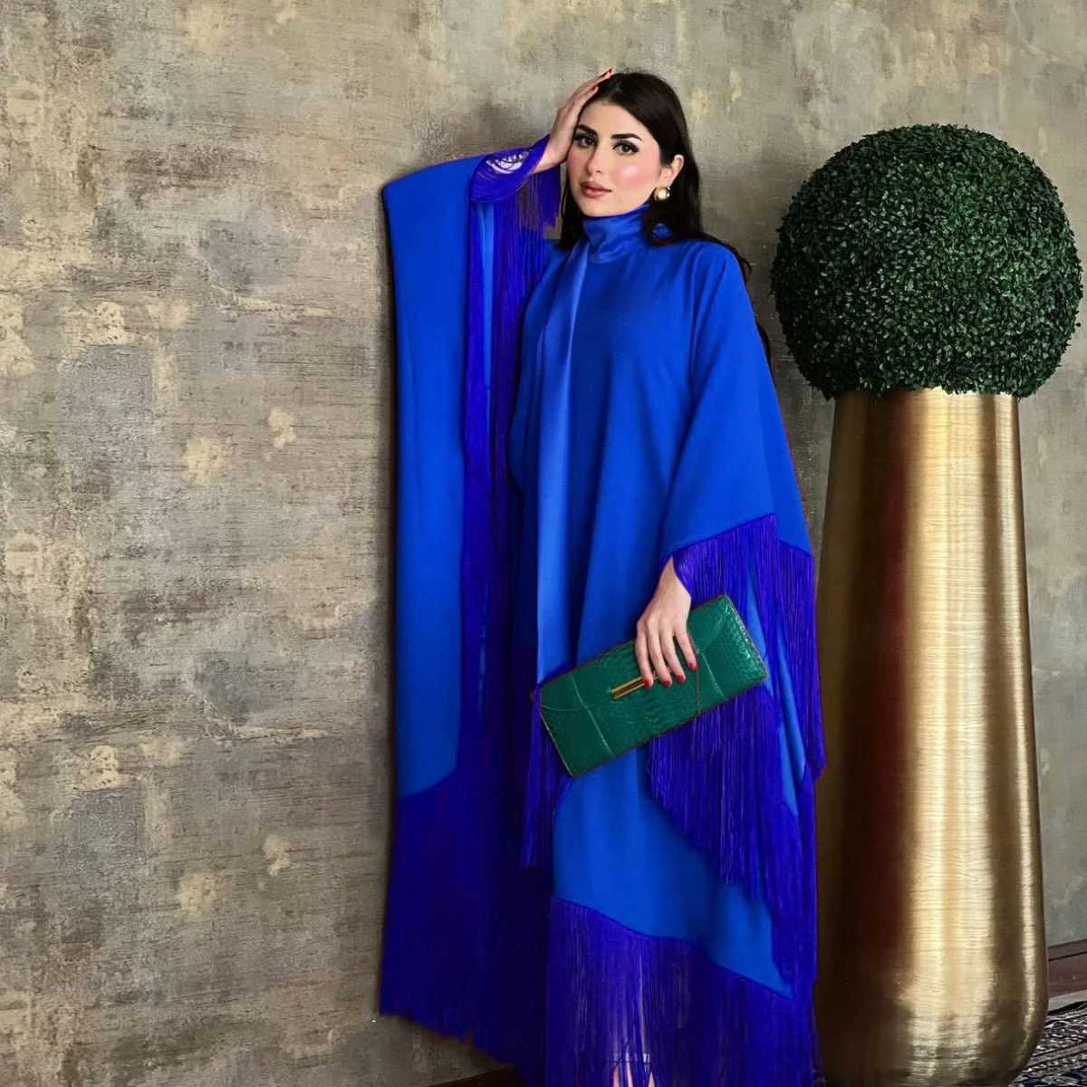 Bat Sleeve Tassel Kaftan | Party Dress with Flowy Fringe Details (MA288) - Image 10
