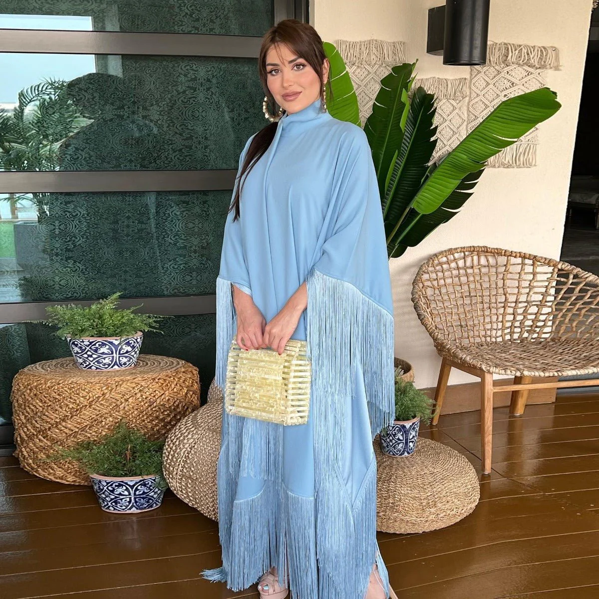 Bat Sleeve Tassel Kaftan | Party Dress with Flowy Fringe Details (MA288) - Image 13