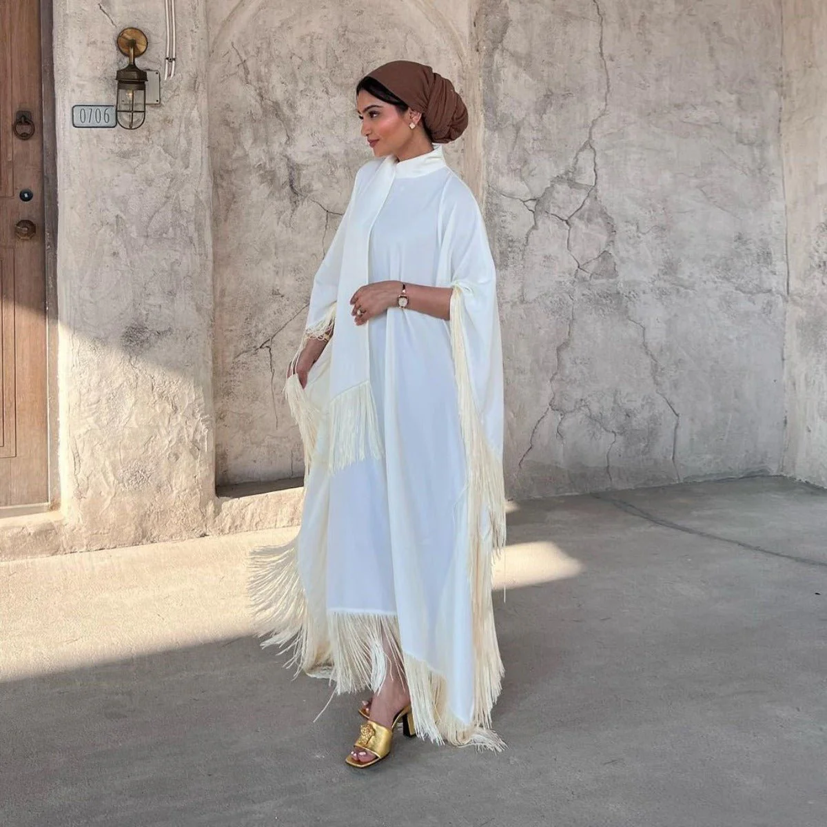Bat Sleeve Tassel Kaftan | Party Dress with Flowy Fringe Details (MA288) - Image 15