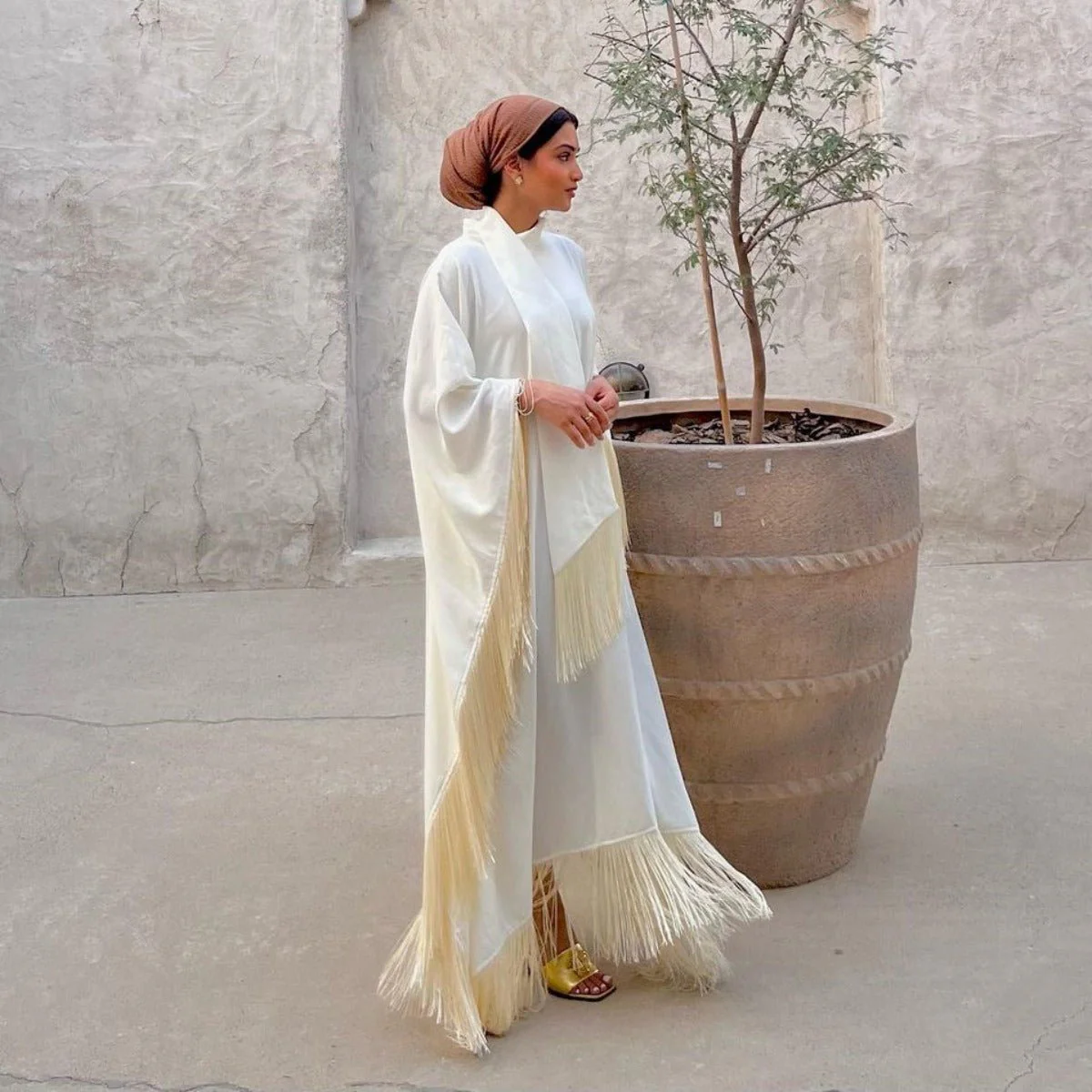 Bat Sleeve Tassel Kaftan | Party Dress with Flowy Fringe Details (MA288) - Image 17