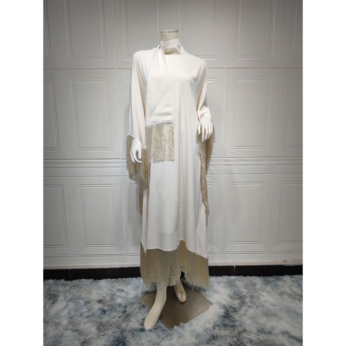 Bat Sleeve Tassel Kaftan | Party Dress with Flowy Fringe Details (MA288) - Image 18