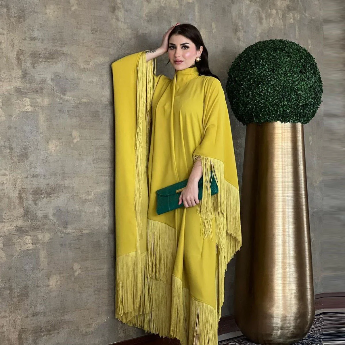 Bat Sleeve Tassel Kaftan | Party Dress with Flowy Fringe Details (MA288) - Image 19
