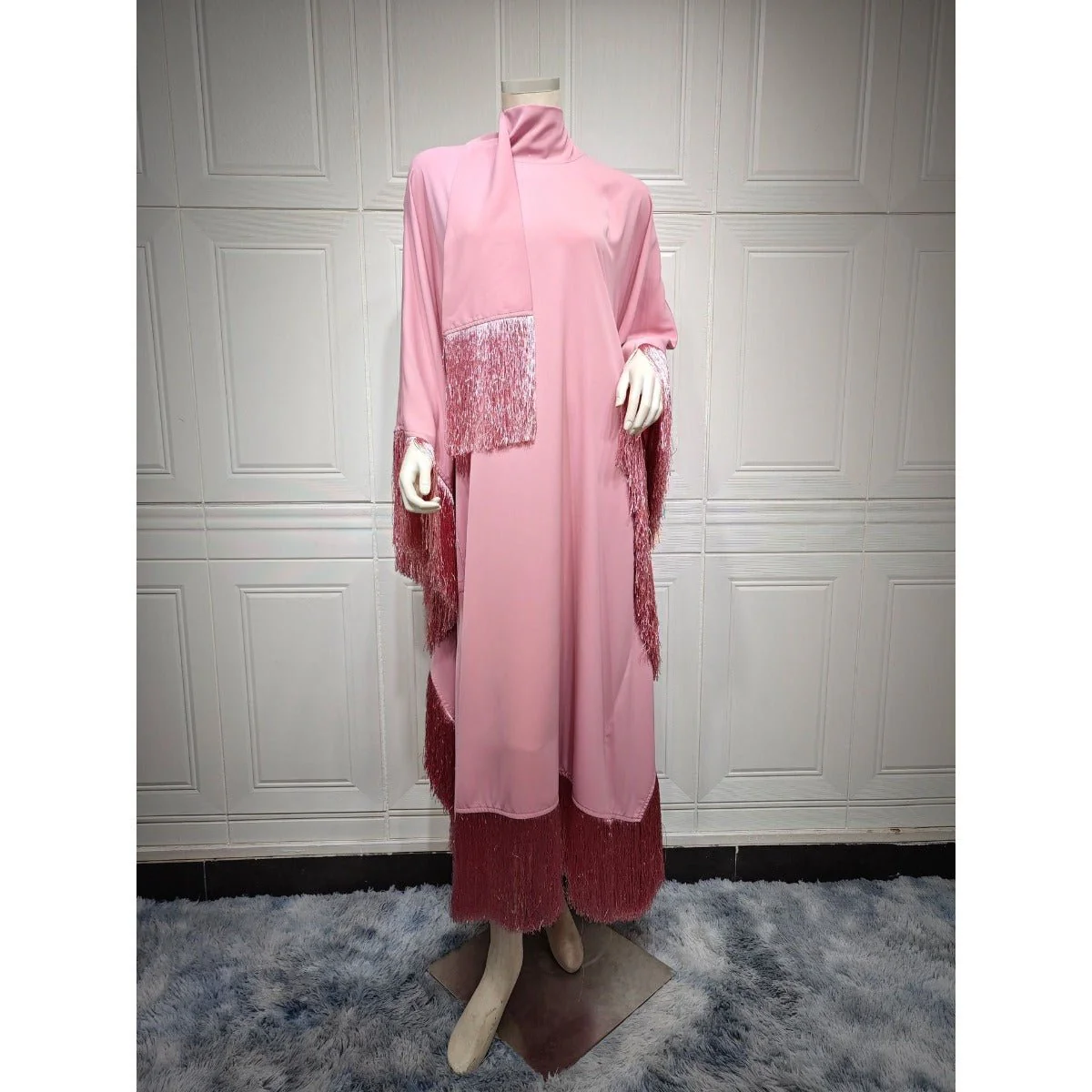Bat Sleeve Tassel Kaftan | Party Dress with Flowy Fringe Details (MA288) - Image 2