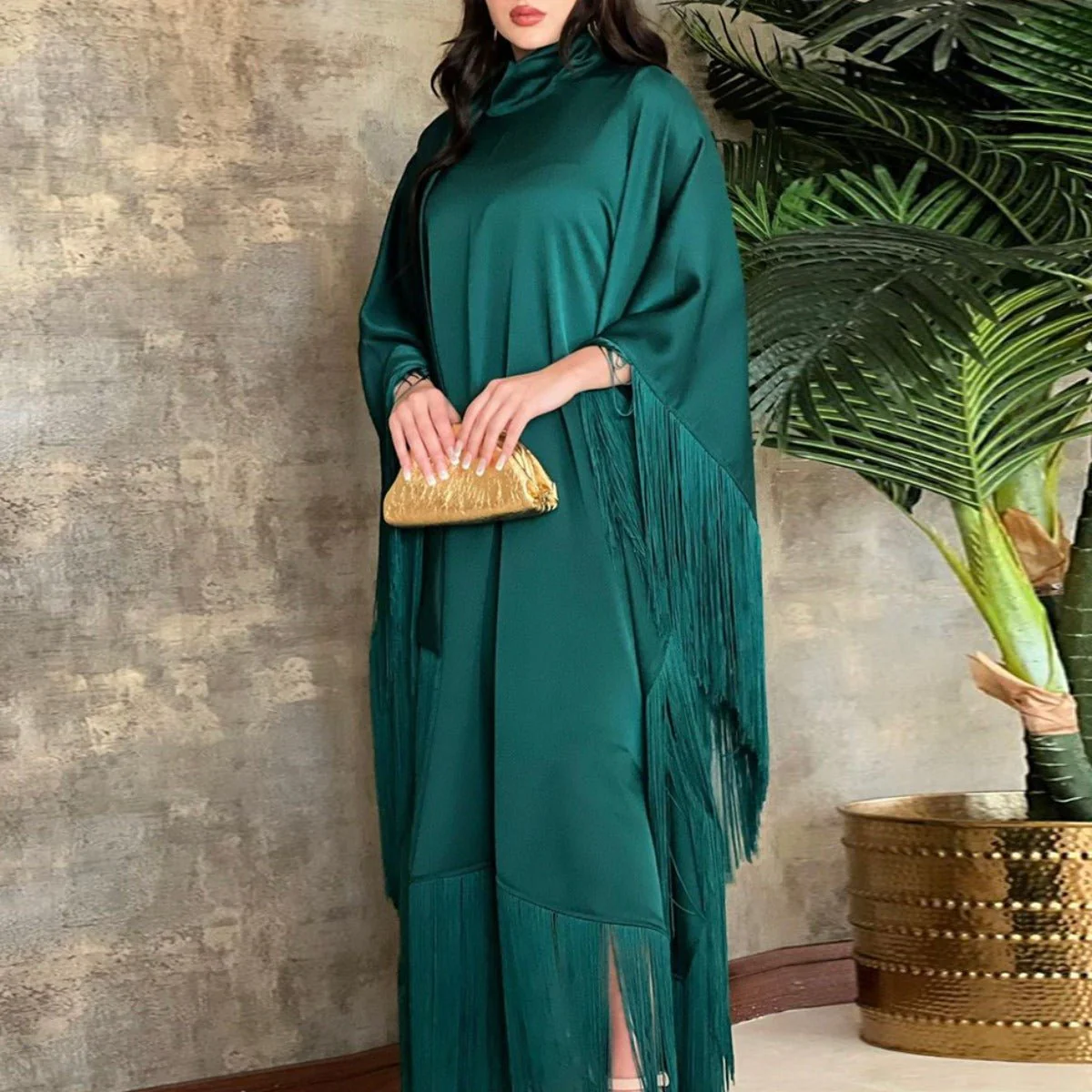 Bat Sleeve Tassel Kaftan | Party Dress with Flowy Fringe Details (MA288) - Image 23