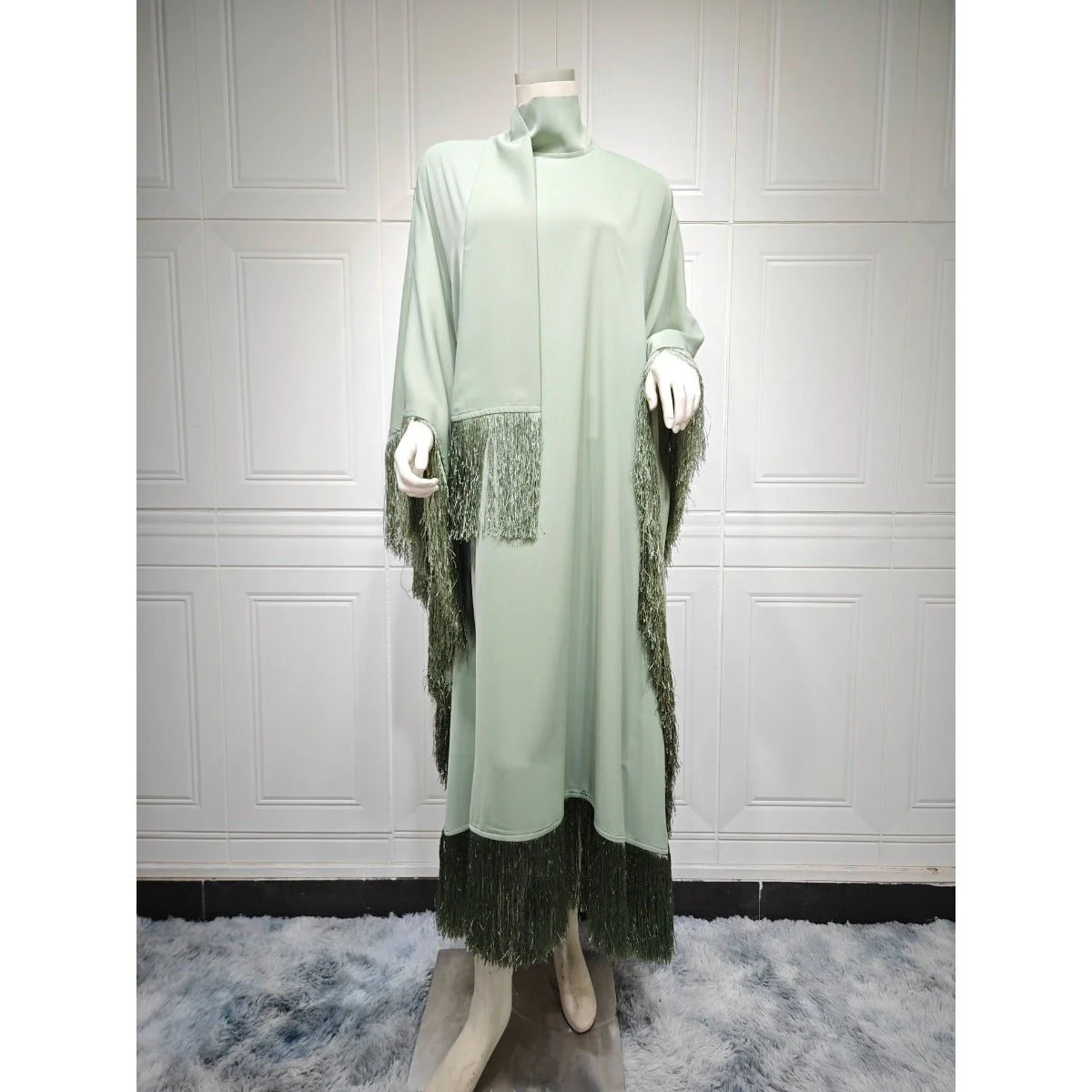 Bat Sleeve Tassel Kaftan | Party Dress with Flowy Fringe Details (MA288) - Image 26