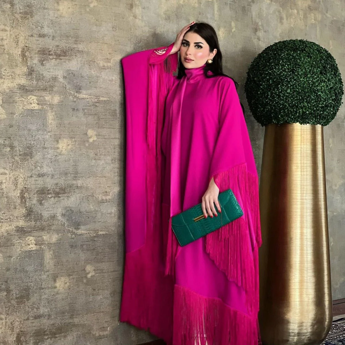 Bat Sleeve Tassel Kaftan | Party Dress with Flowy Fringe Details (MA288) - Image 3