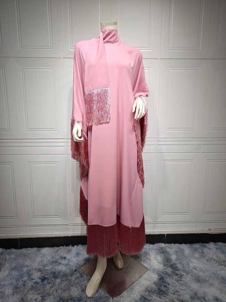 Bat Sleeve Tassel Kaftan | Party Dress with Flowy Fringe Details (MA288) - Image 32