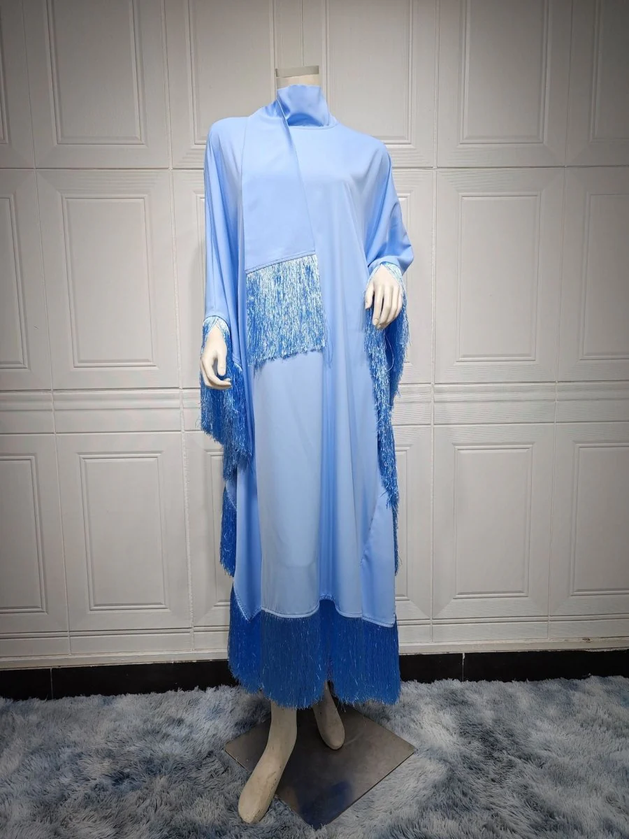 Bat Sleeve Tassel Kaftan | Party Dress with Flowy Fringe Details (MA288) - Image 33