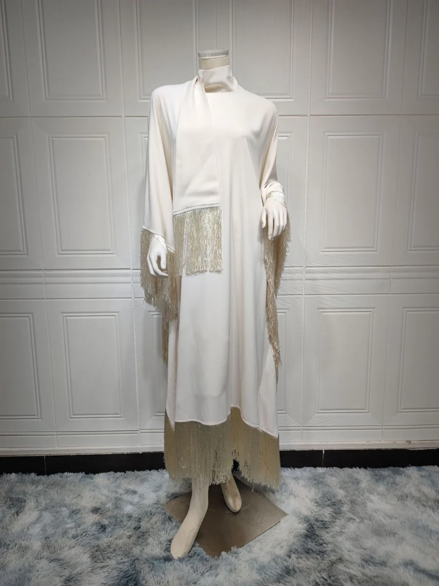 Bat Sleeve Tassel Kaftan | Party Dress with Flowy Fringe Details (MA288) - Image 34