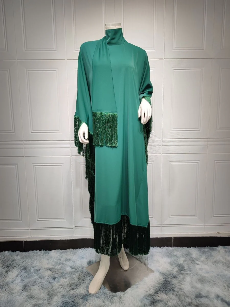 Bat Sleeve Tassel Kaftan | Party Dress with Flowy Fringe Details (MA288) - Image 36