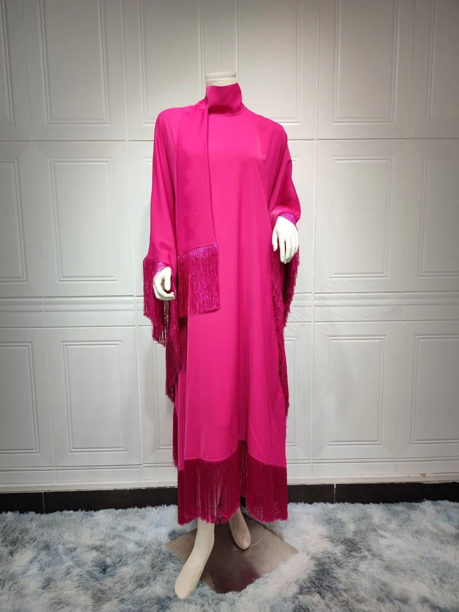 Bat Sleeve Tassel Kaftan | Party Dress with Flowy Fringe Details (MA288) - Image 38
