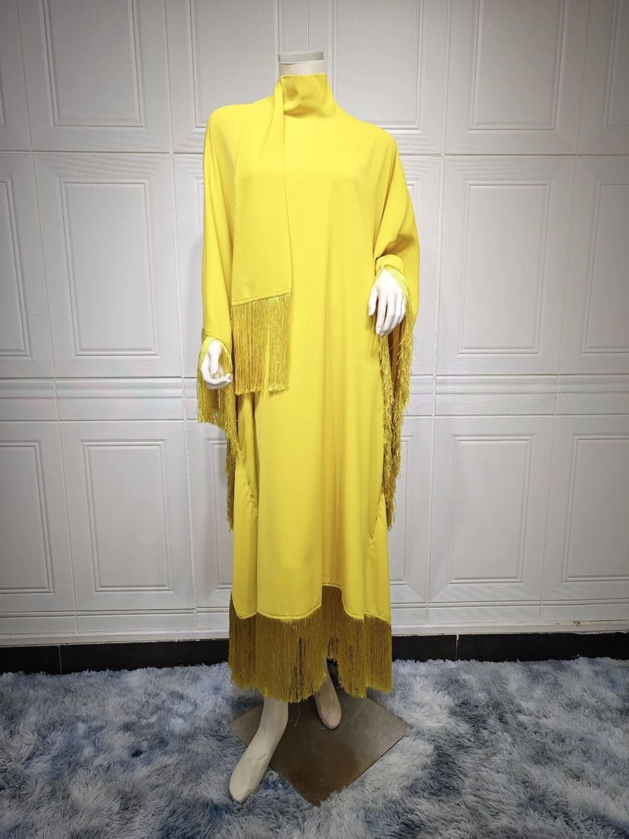 Bat Sleeve Tassel Kaftan | Party Dress with Flowy Fringe Details (MA288) - Image 39