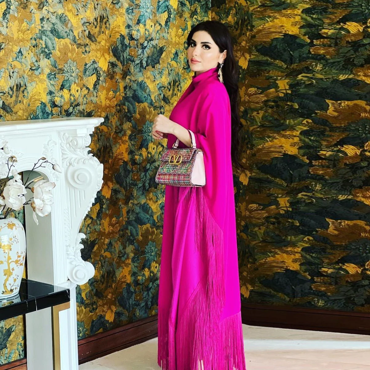 Bat Sleeve Tassel Kaftan | Party Dress with Flowy Fringe Details (MA288) - Image 4
