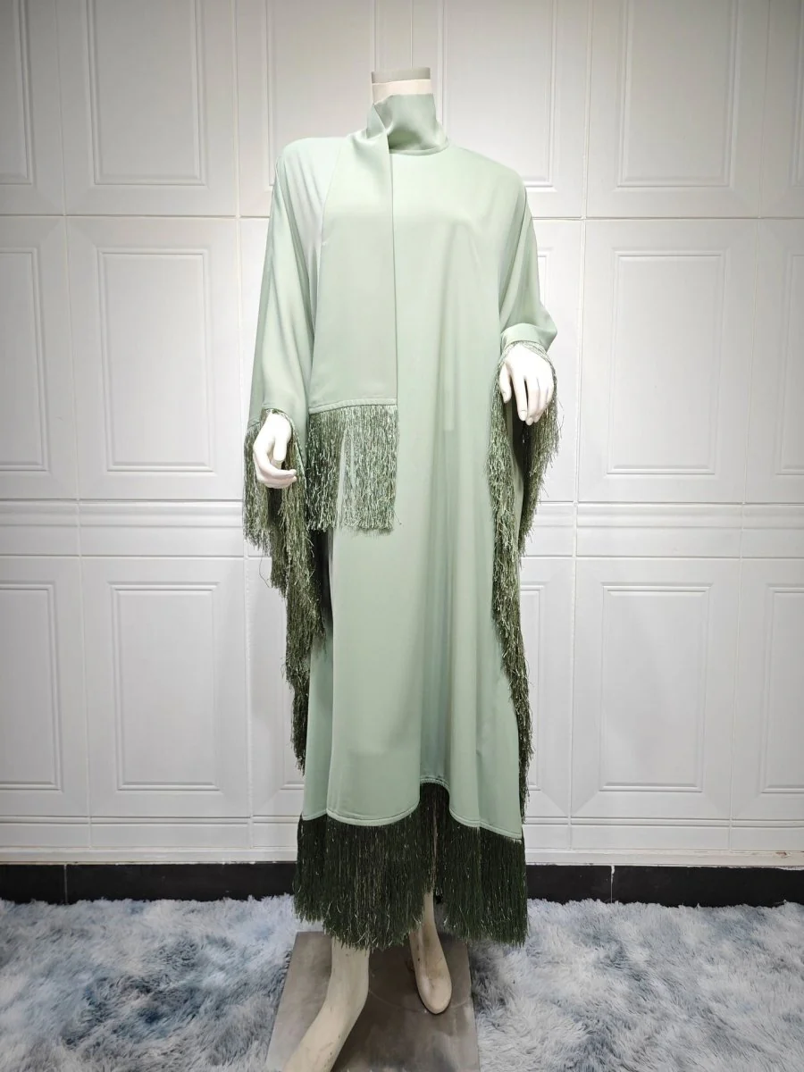 Bat Sleeve Tassel Kaftan | Party Dress with Flowy Fringe Details (MA288) - Image 40