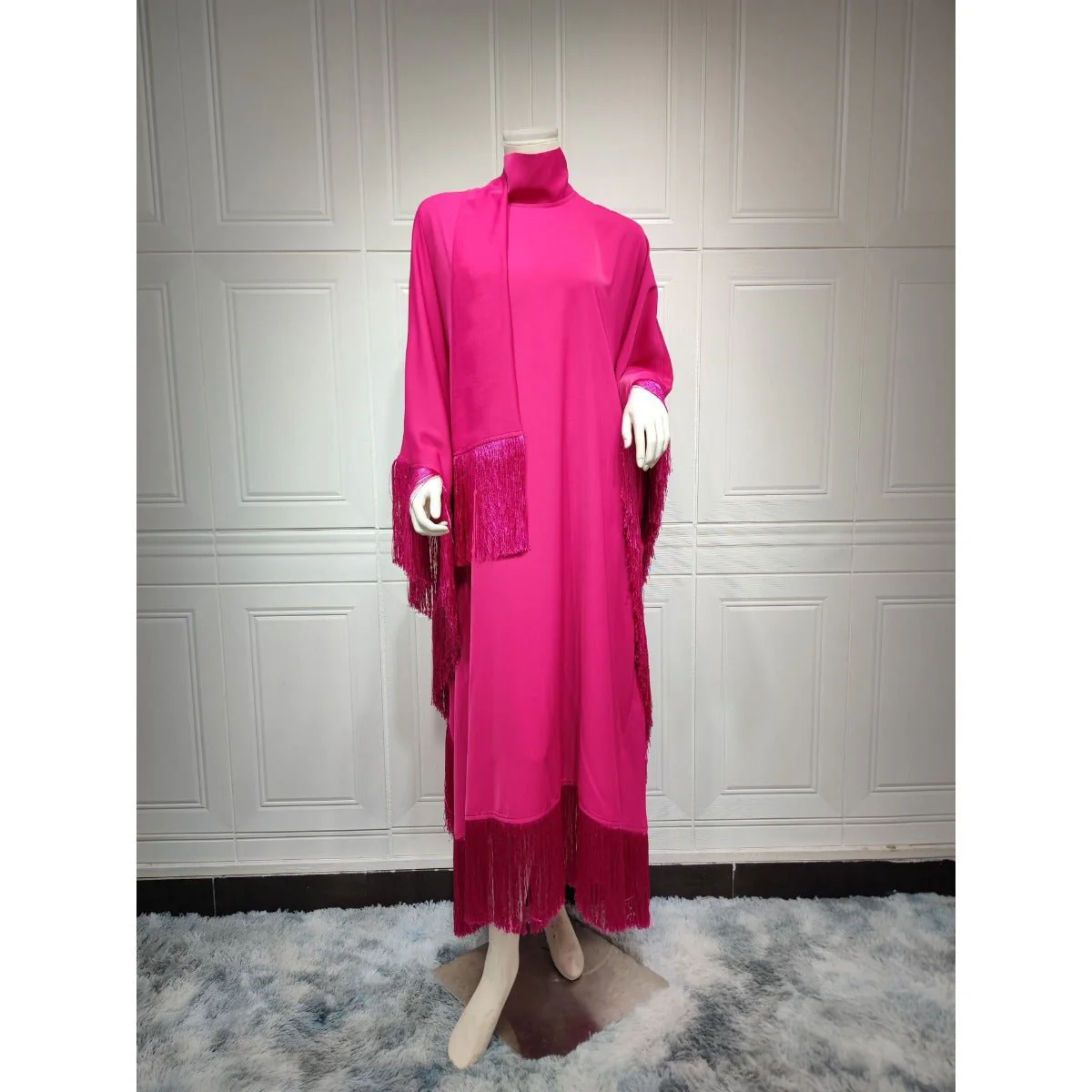 Bat Sleeve Tassel Kaftan | Party Dress with Flowy Fringe Details (MA288) - Image 5