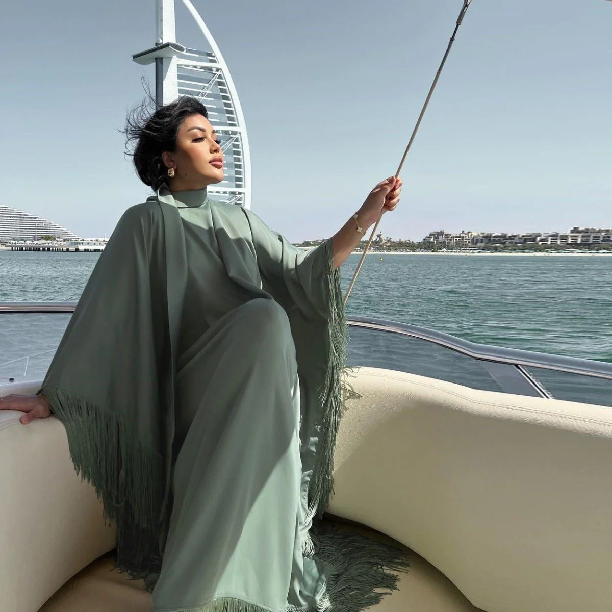 Bat Sleeve Tassel Kaftan | Party Dress with Flowy Fringe Details (MA288) - Image 7