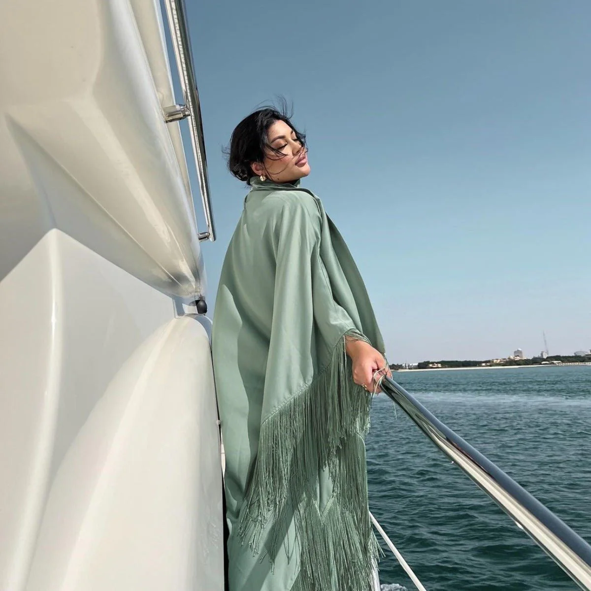 Bat Sleeve Tassel Kaftan | Party Dress with Flowy Fringe Details (MA288) - Image 9
