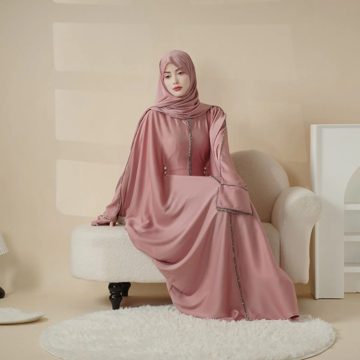 Batwing Abaya With Matching Hijab | Batwing Sleeve Abaya (MA041) - Image 7