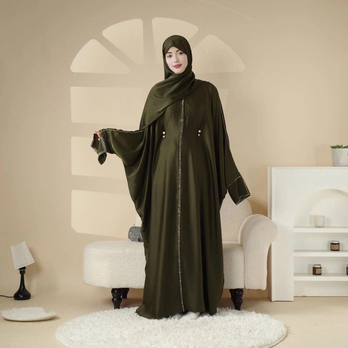 Batwing Abaya With Matching Hijab | Batwing Sleeve Abaya (MA041) - Image 8