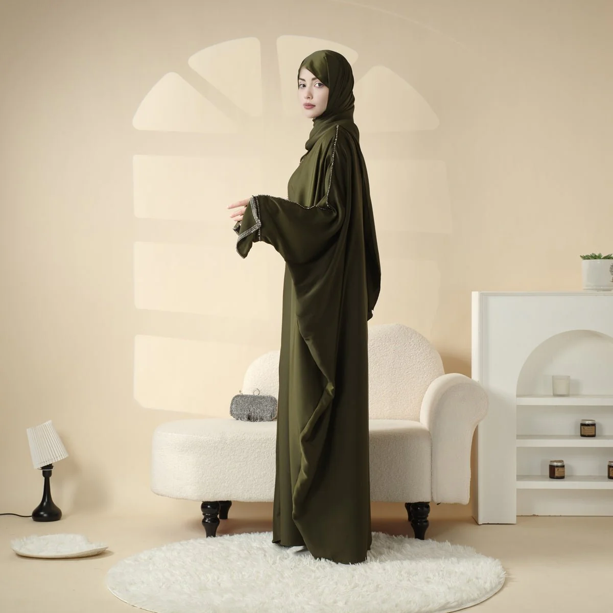 Batwing Abaya With Matching Hijab | Batwing Sleeve Abaya (MA041) - Image 9