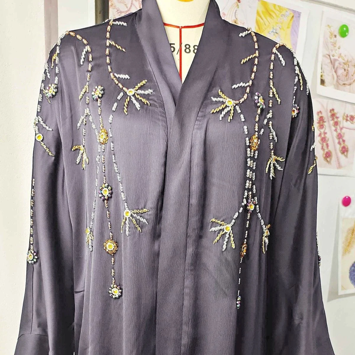 Beaded Floral Vine Abaya | Open-Front Embellished Cardigan (MOA268) - Image 7