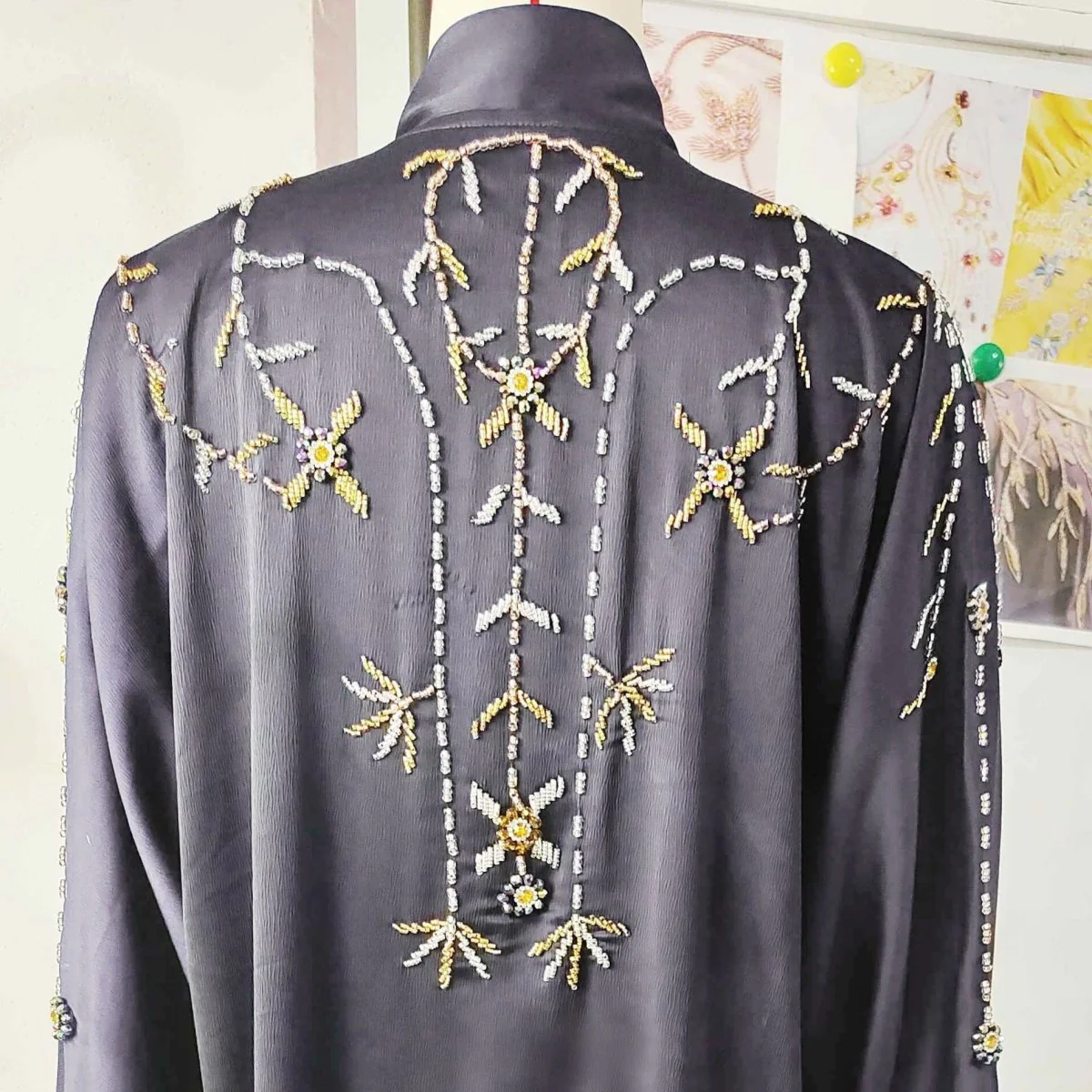 Beaded Floral Vine Abaya | Open-Front Embellished Cardigan (MOA268) - Image 8