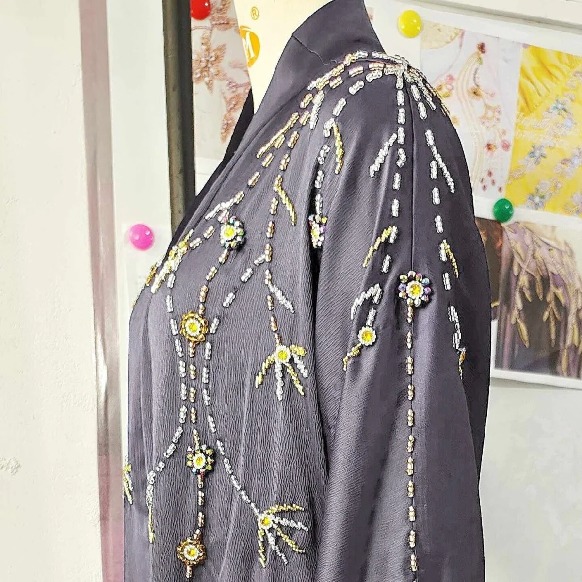 Beaded Floral Vine Abaya | Open-Front Embellished Cardigan (MOA268) - Image 9