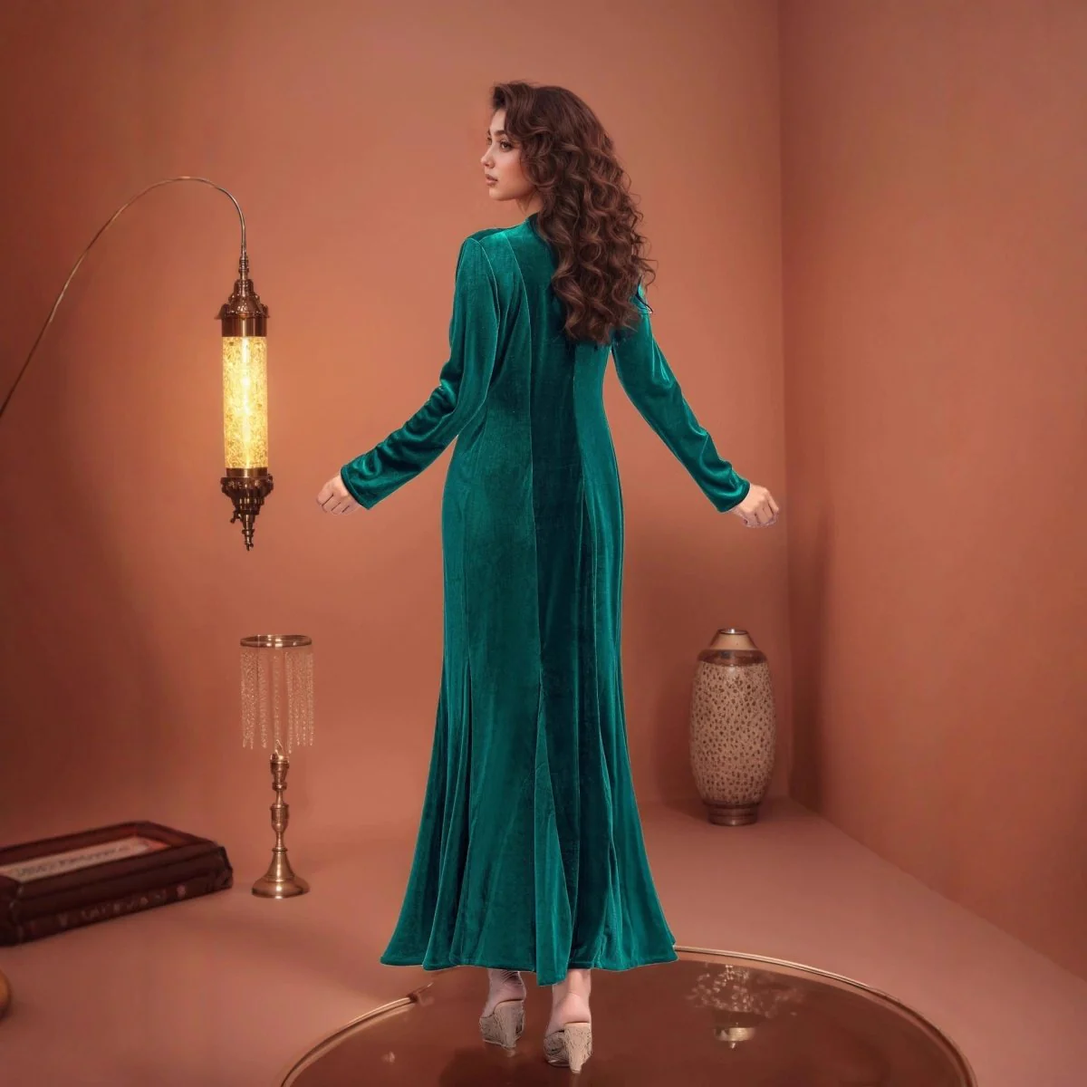 Beaded Velvet Mermaid Gown | Hand-Embellished Fishtail Dress(MA375) - Image 3