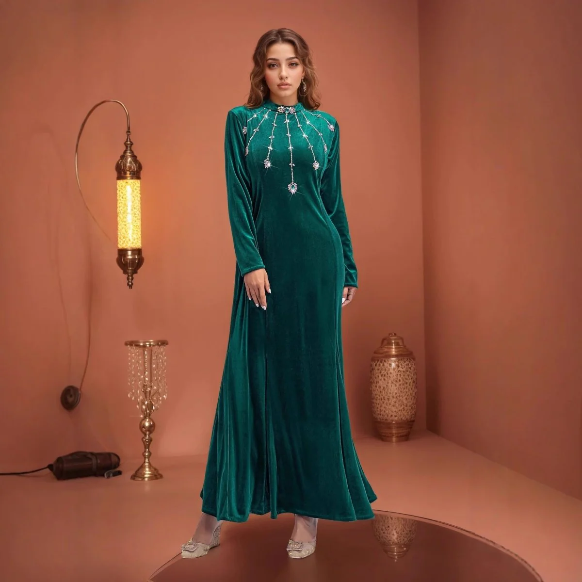 Beaded Velvet Mermaid Gown | Hand-Embellished Fishtail Dress(MA375) - Image 5
