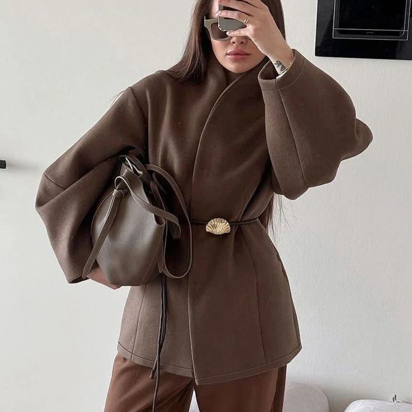 Belted Wool Coat with Shell Brooch(MS255) - Image 3