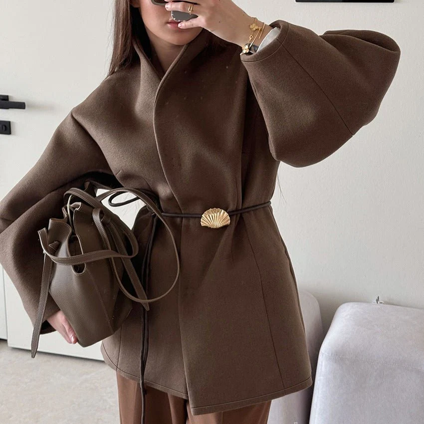 Belted Wool Coat with Shell Brooch(MS255) - Image 4