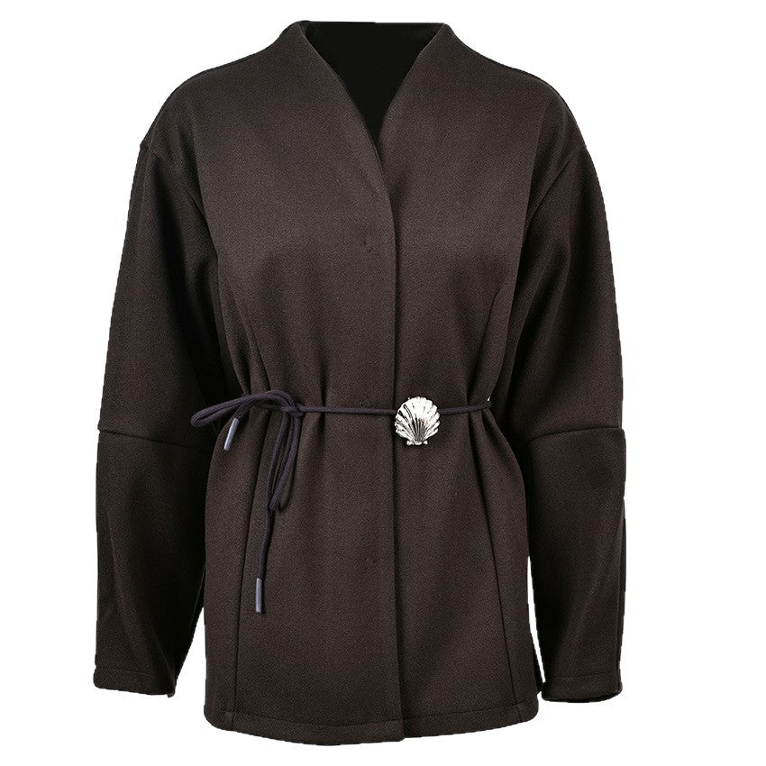 Belted Wool Coat with Shell Brooch(MS255) - Image 5