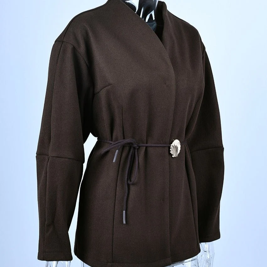 Belted Wool Coat with Shell Brooch(MS255) - Image 7
