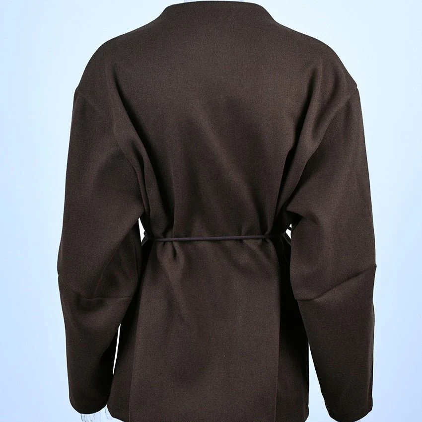Belted Wool Coat with Shell Brooch(MS255) - Image 8