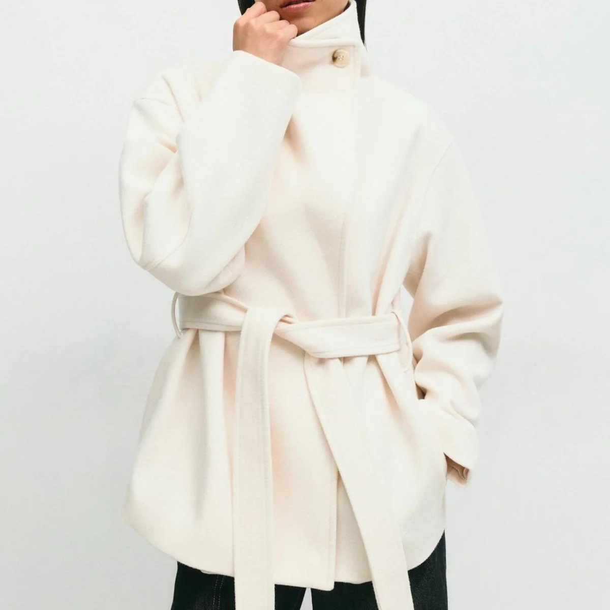 Belted Wrap Coat with Wide Collar | Double-Faced Wool Blend Jacket(MS254) - Image 11