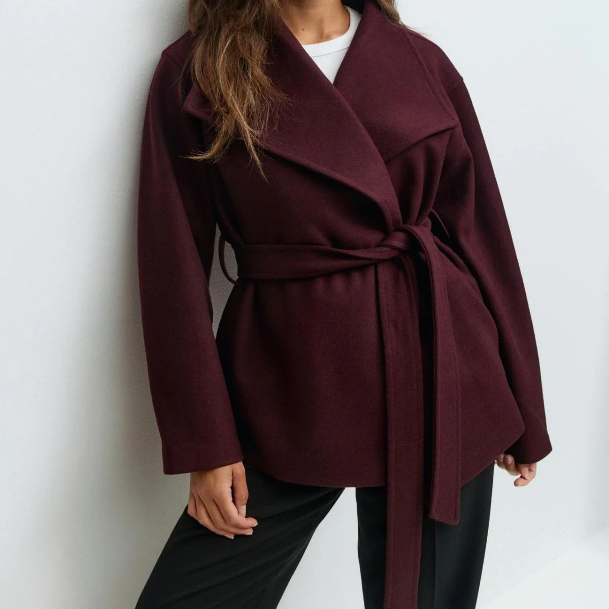 Belted Wrap Coat with Wide Collar | Double-Faced Wool Blend Jacket(MS254) - Image 14