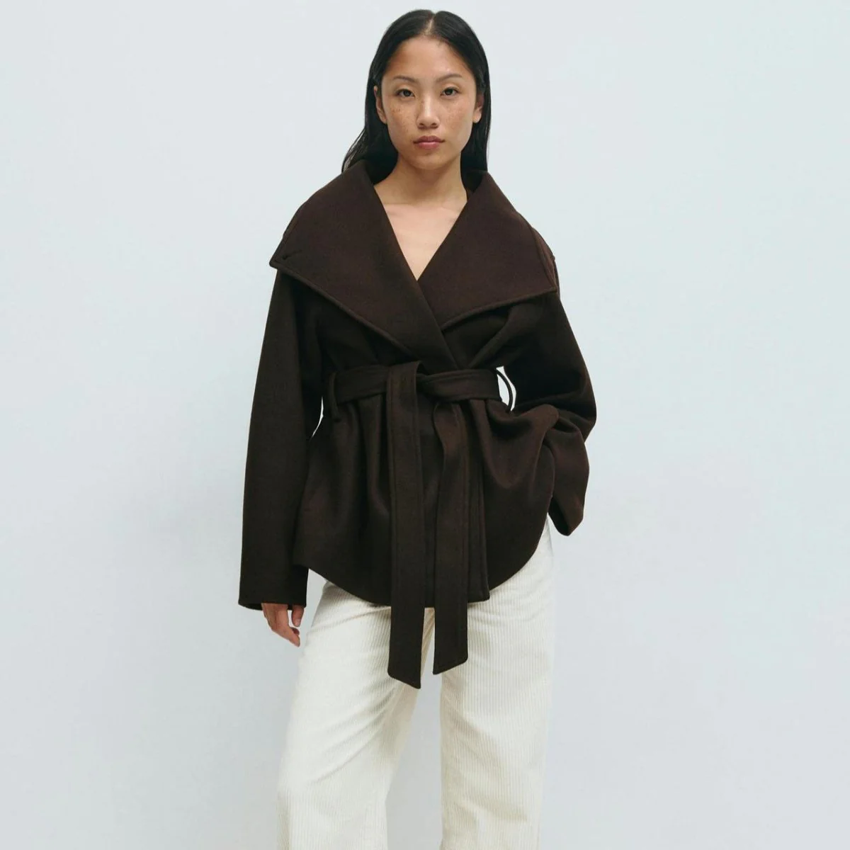 Belted Wrap Coat with Wide Collar | Double-Faced Wool Blend Jacket(MS254) - Image 17