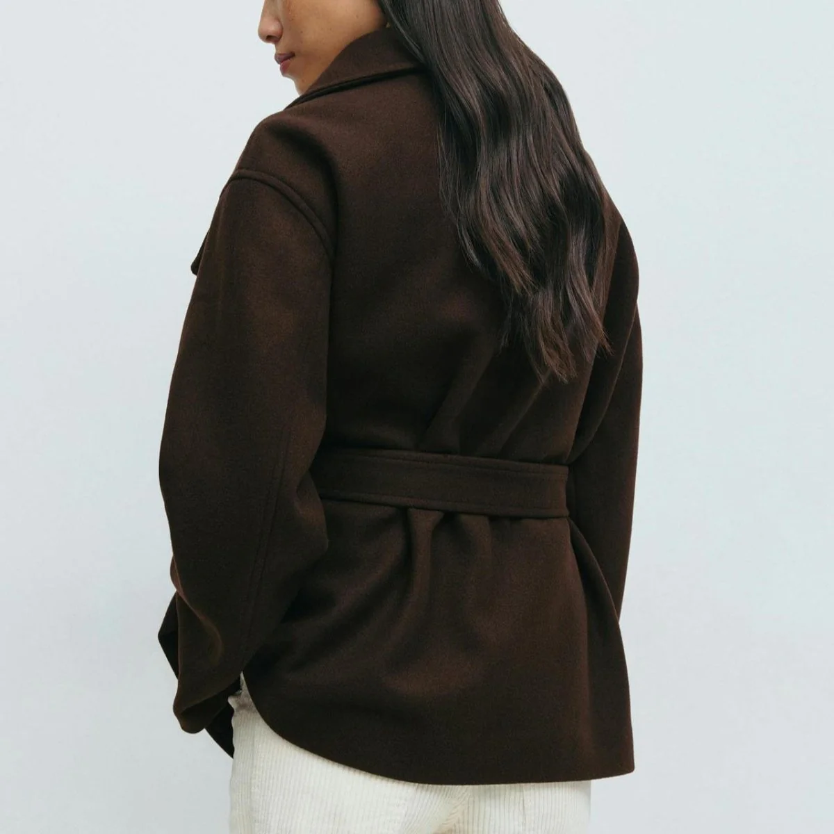 Belted Wrap Coat with Wide Collar | Double-Faced Wool Blend Jacket(MS254) - Image 19