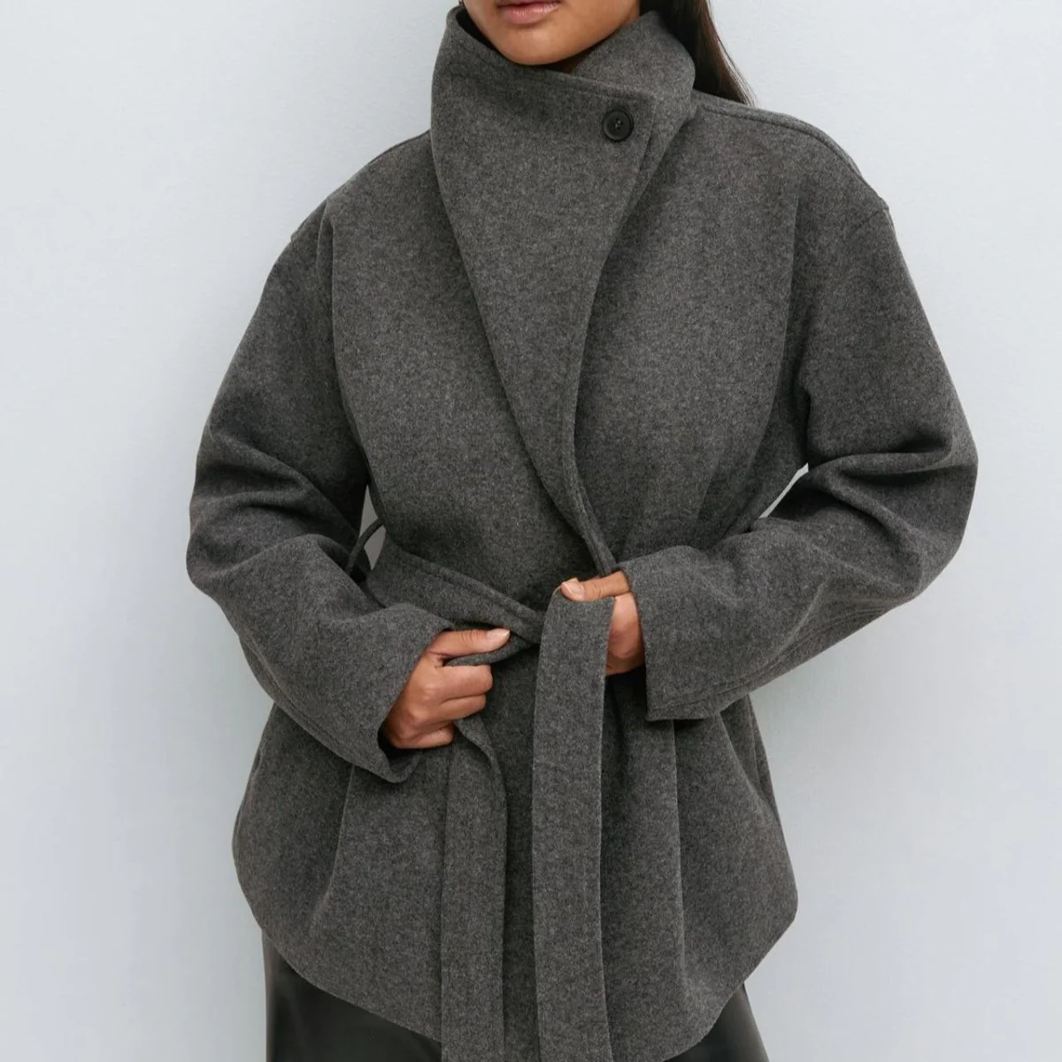 Belted Wrap Coat with Wide Collar | Double-Faced Wool Blend Jacket(MS254) - Image 21