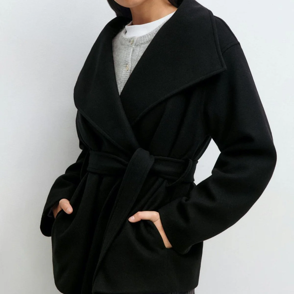 Belted Wrap Coat with Wide Collar | Double-Faced Wool Blend Jacket(MS254) - Image 22