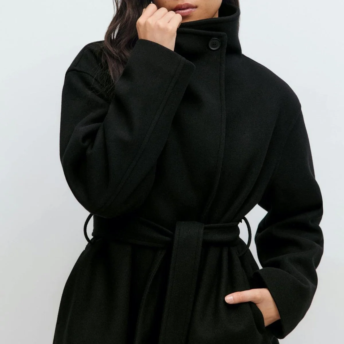 Belted Wrap Coat with Wide Collar | Double-Faced Wool Blend Jacket(MS254) - Image 23