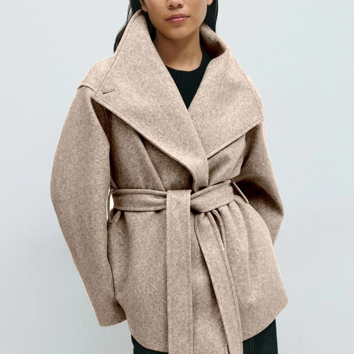 Belted Wrap Coat with Wide Collar | Double-Faced Wool Blend Jacket(MS254) - Image 25