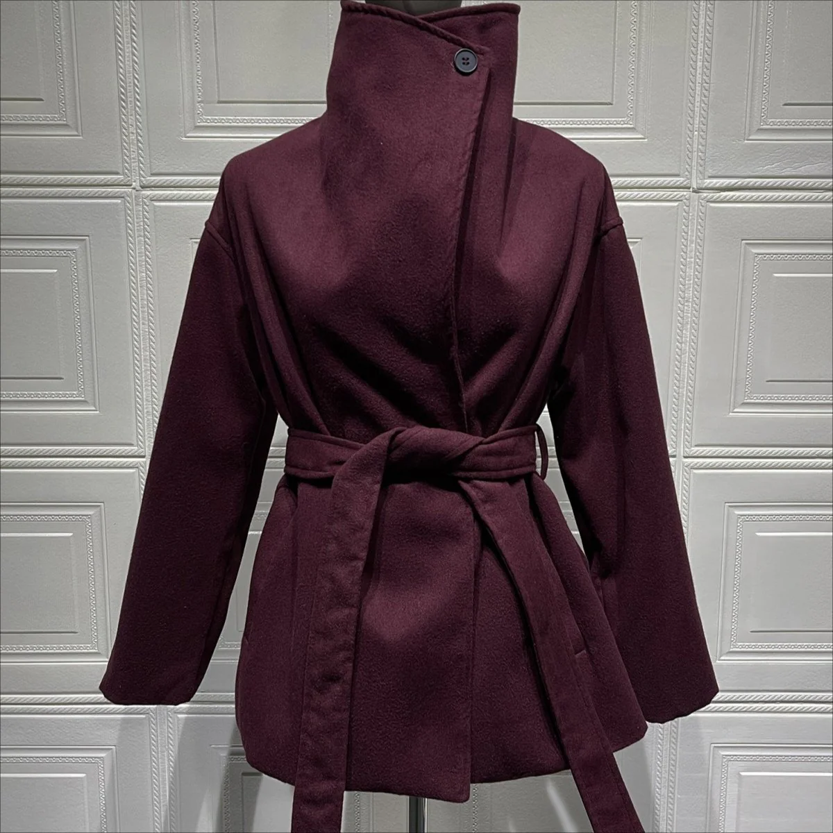 Belted Wrap Coat with Wide Collar | Double-Faced Wool Blend Jacket(MS254) - Image 7