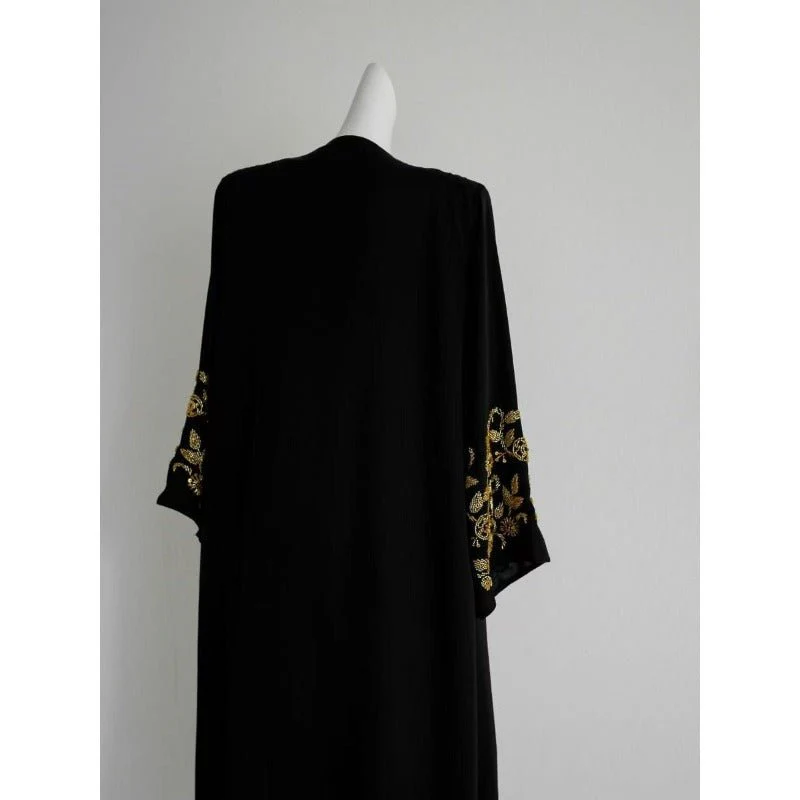 Luxury Black Embroidered Diamond Abaya Set (MOA184) - Image 8