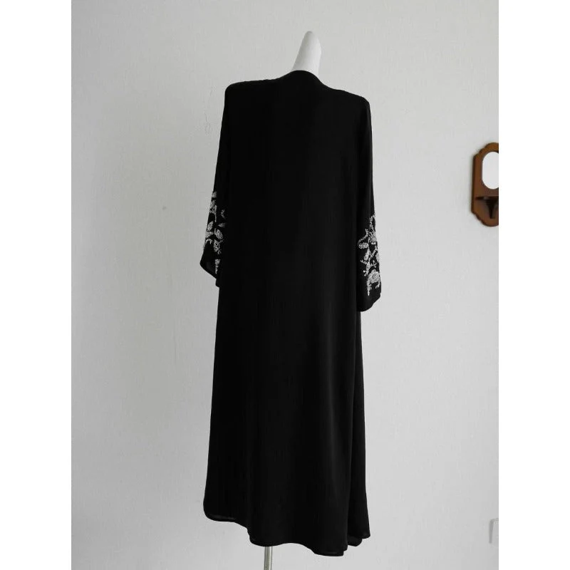 Luxury Black Embroidered Diamond Abaya Set (MOA184) - Image 9