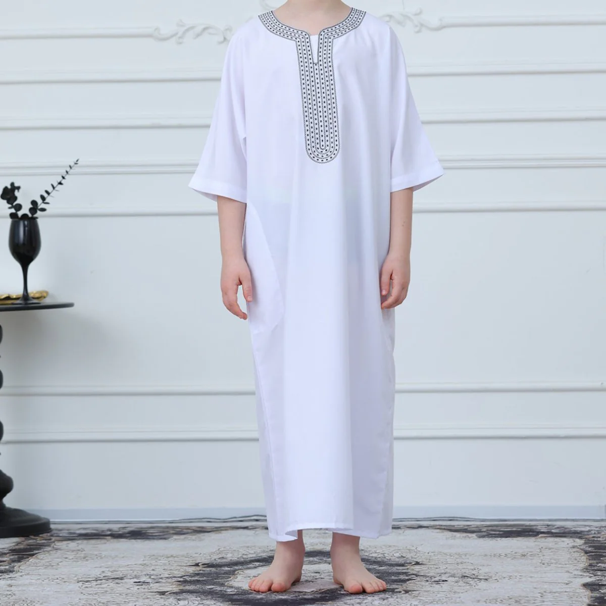 Black Geometric Trim Islamic Thobe(MKB018) - Image 3