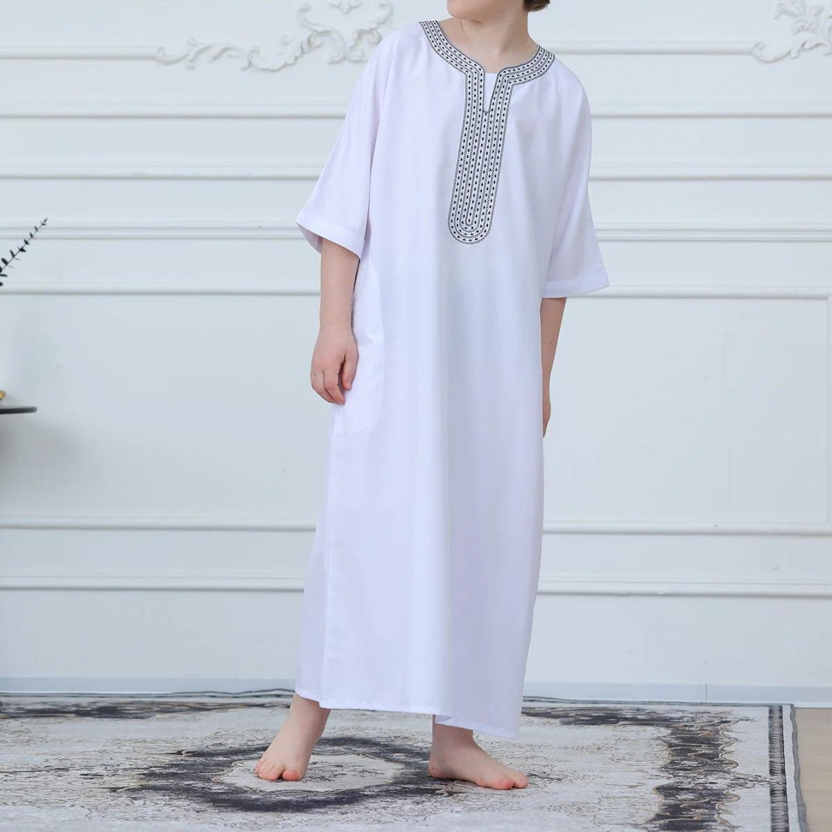 Black Geometric Trim Islamic Thobe(MKB018) - Image 7