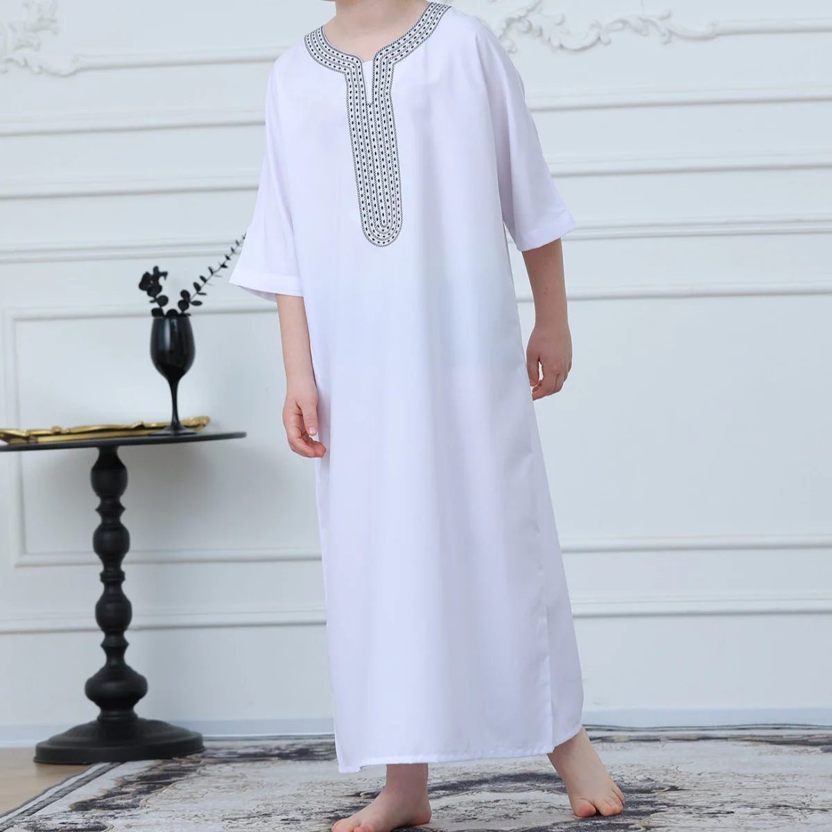 Black Geometric Trim Islamic Thobe(MKB018) - Image 8