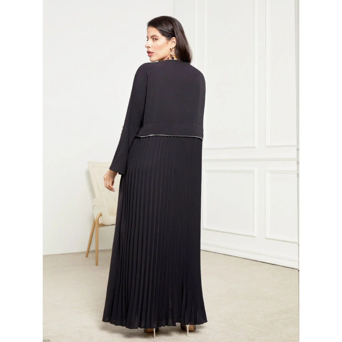 Black & Silver Embroidered Open Front Robe - Modest Elegant Abaya(MOA216) - Image 5